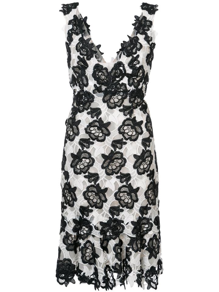 Monique Lhuillier Floral Lace V-neck Dress - Black