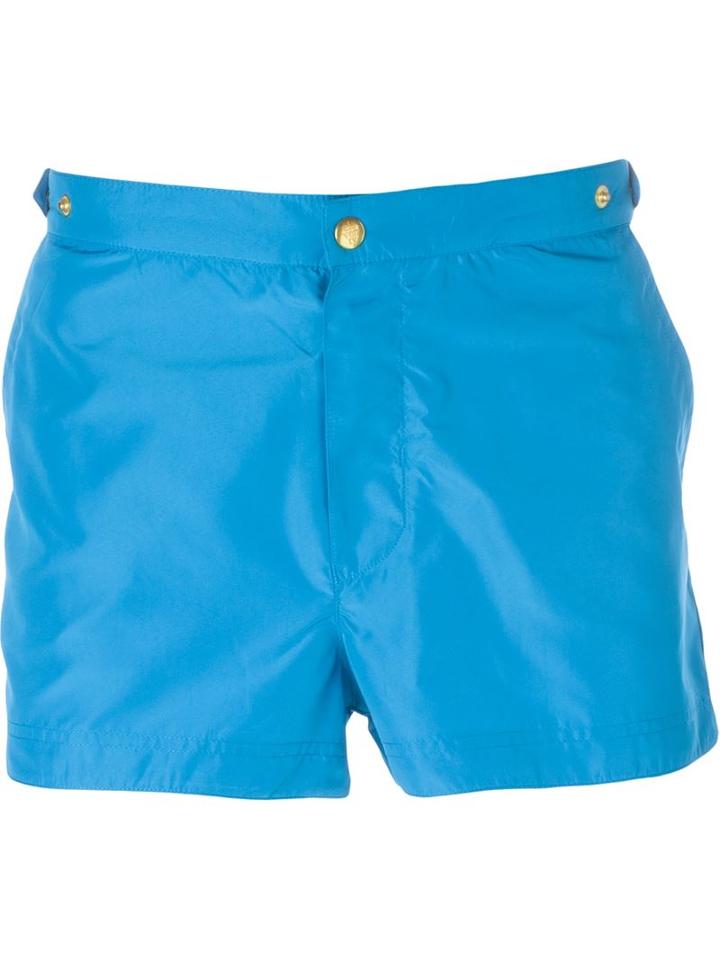 Eleventy Front Button Swim Trunks, Men's, Size: Xl, Blue, Polyester