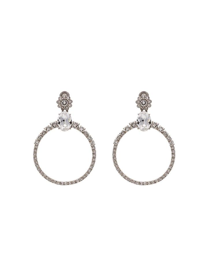 Miu Miu Metallic Silver Crystal Embellished Hoop Earrings