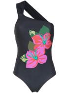 Amir Slama Flower Print Swimsuit - Black