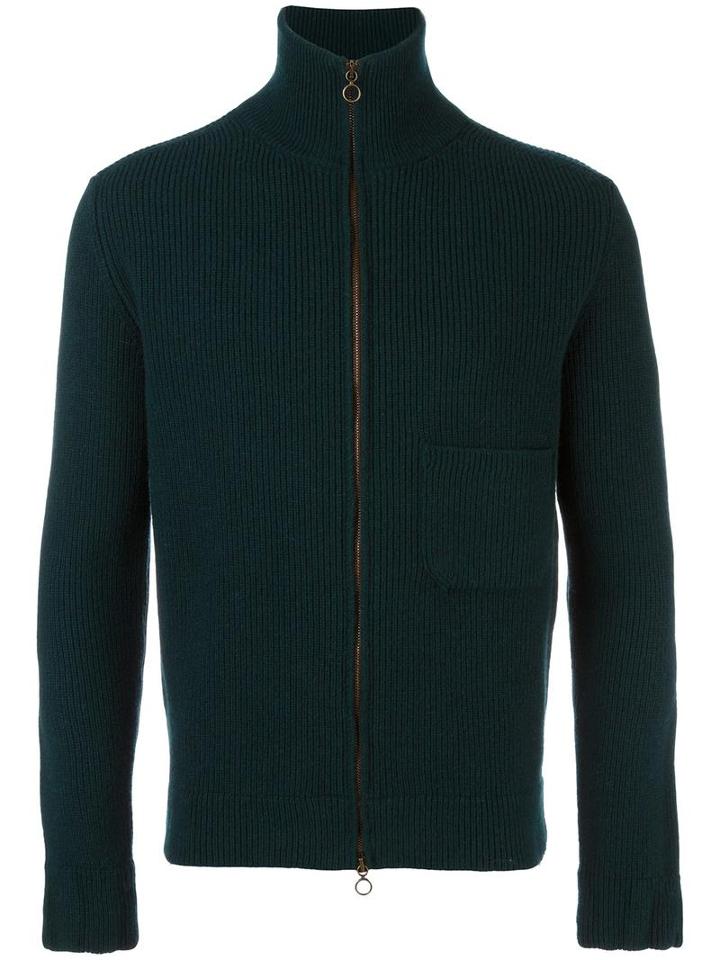 Boglioli Ribbed Zip Through Cardigan, Men's, Size: Small, Green, Wool/cashmere