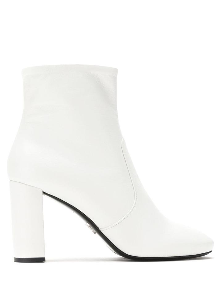 Prada Block Heel Ankle Boots - White