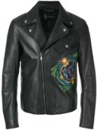 Versace Logo Print Biker Jacket - Black