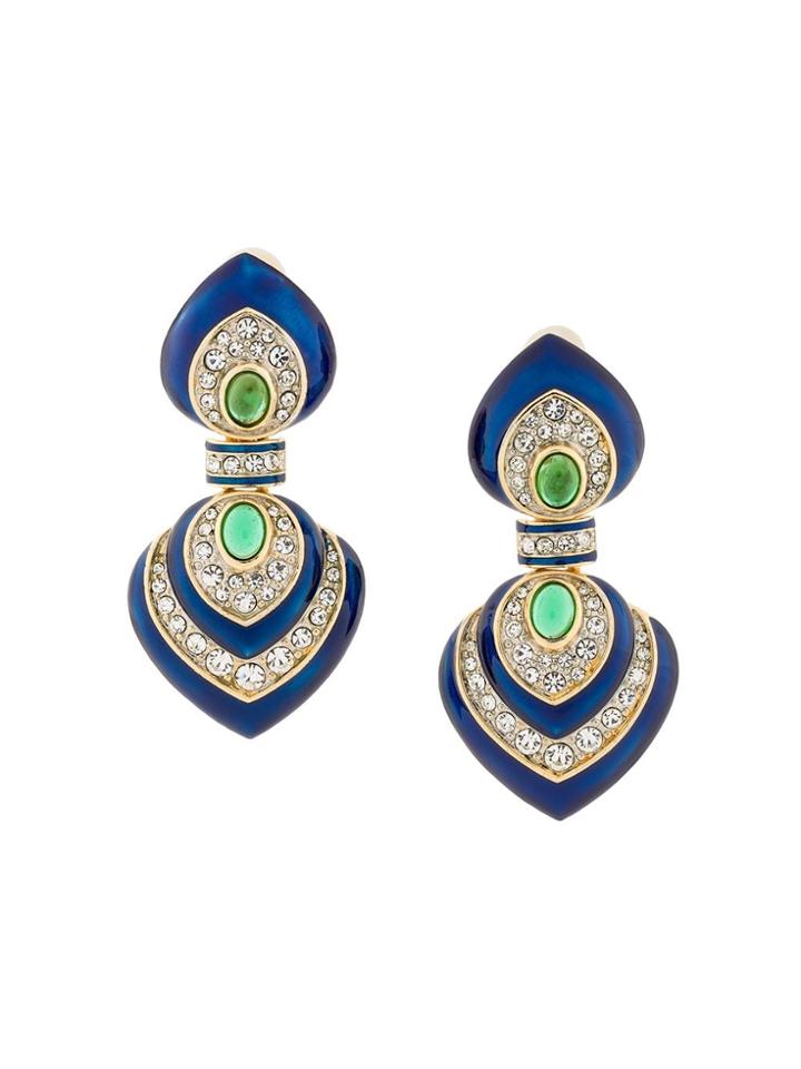 Susan Caplan Vintage 1980s Vintage Statement Clip-on Earrings - Blue