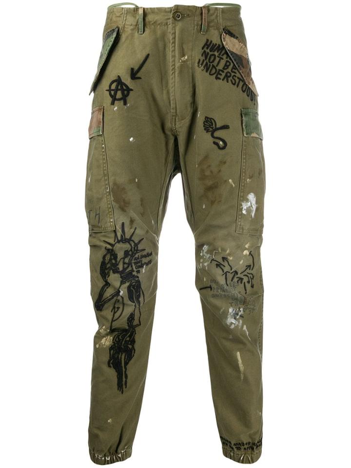 R13 Graffiti Cargo Trousers - Green