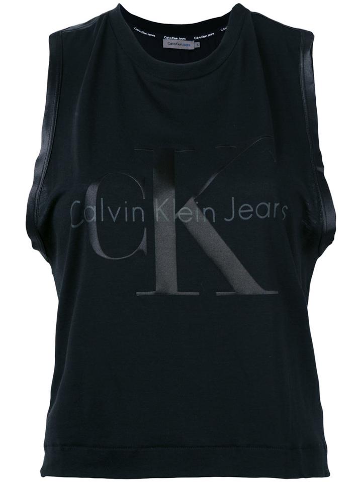 Calvin Klein Jeans - Logo Print Tank Top - Women - Cotton/polyester/spandex/elastane/lyocell - Xl, Women's, Black, Cotton/polyester/spandex/elastane/lyocell