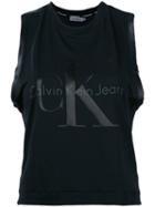Calvin Klein Jeans - Logo Print Tank Top - Women - Cotton/polyester/spandex/elastane/lyocell - Xl, Women's, Black, Cotton/polyester/spandex/elastane/lyocell