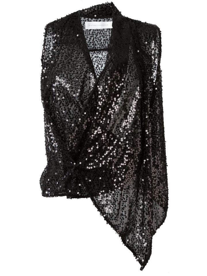 Victoria Beckham Draped Sequin Top, Women's, Size: 12, Black, Silk/polyester