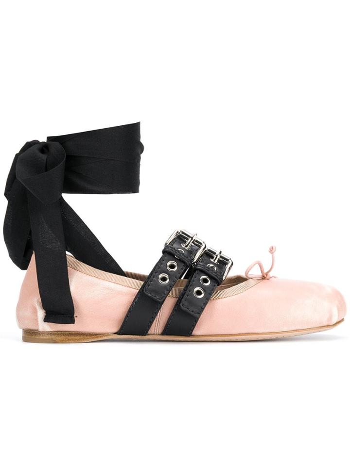 Miu Miu Belted Leather Ballerinas - Neutrals