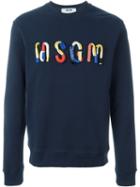 Msgm Rope Logo Sweatshirt, Men's, Size: Xs, Blue, Cotton