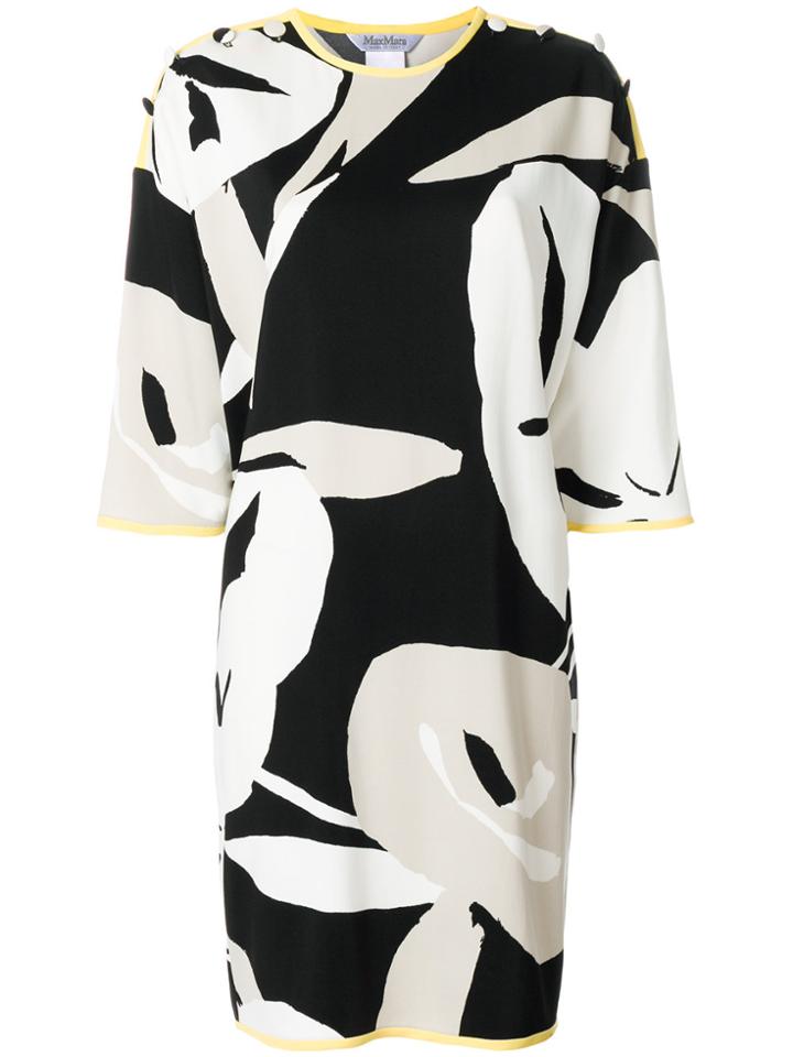 Max Mara Contrast Trim Printed Dress - Black