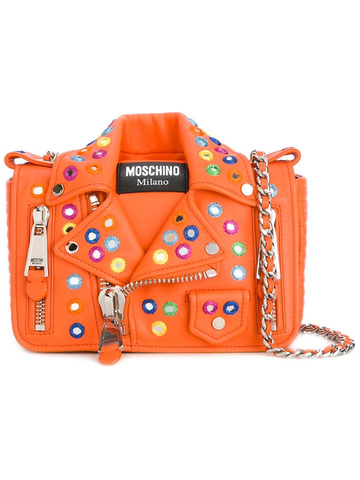 Moschino - Biker Jacket Shoulder Bag - Women - Calf Leather/metal (other) - One Size, Women's, Yellow/orange, Calf Leather/metal (other)