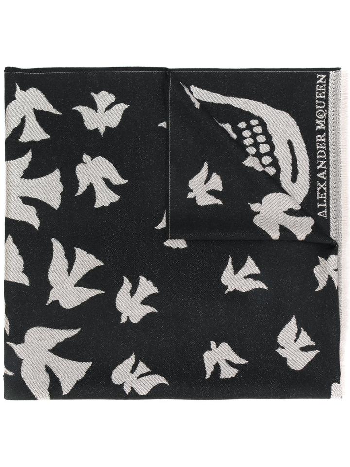 Alexander Mcqueen - Large Skull And Swallow Scarf - Women - Wool - One Size, Nude/neutrals, Wool