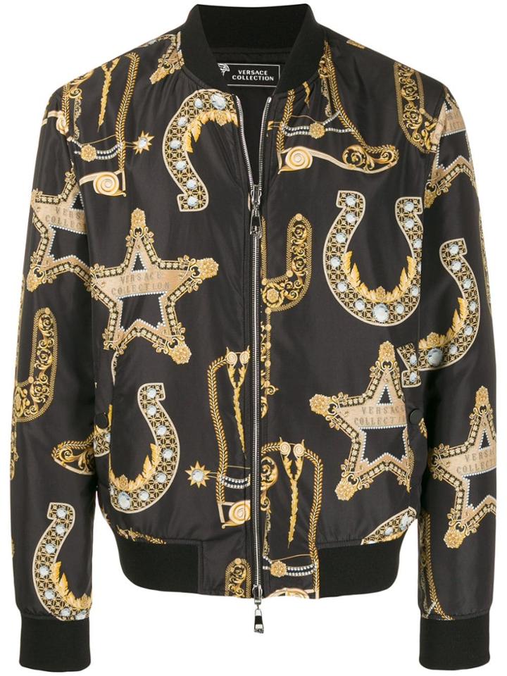 Versace Collection Baroque-print Satin Bomber Jacket - Black