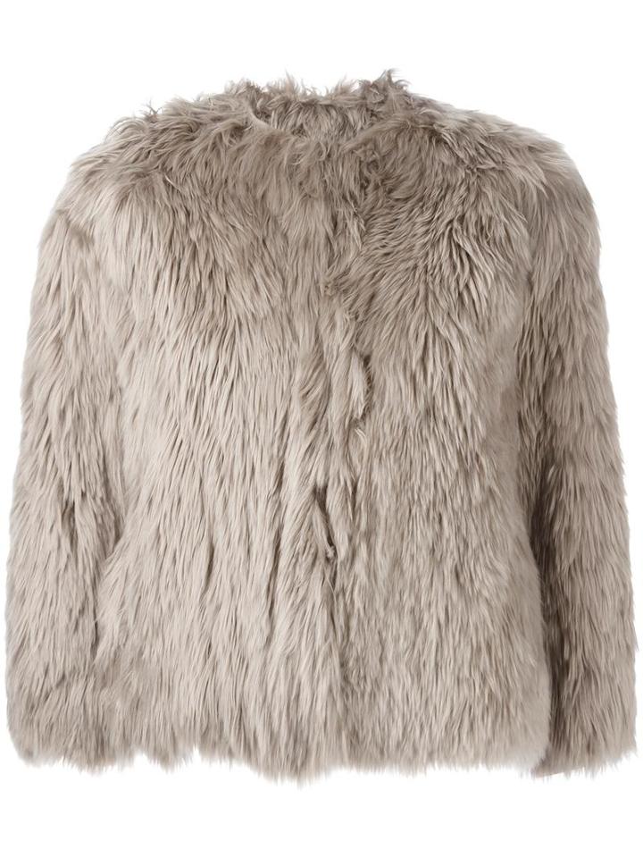 Maison Margiela Cropped Fur Jacket, Women's, Size: 40, Nude/neutrals, Cotton/viscose/cashmere/lama Fur