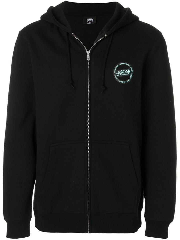Stussy Logo Print Zip Hoodie - Black