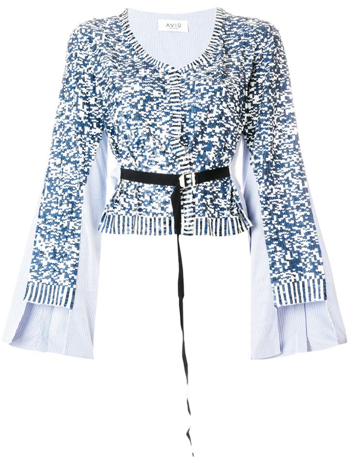 Aviù Retro Belted Cardigan - Blue