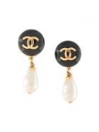 Chanel Pre-owned Drop Faux-pearl Cc Earrings - Gold