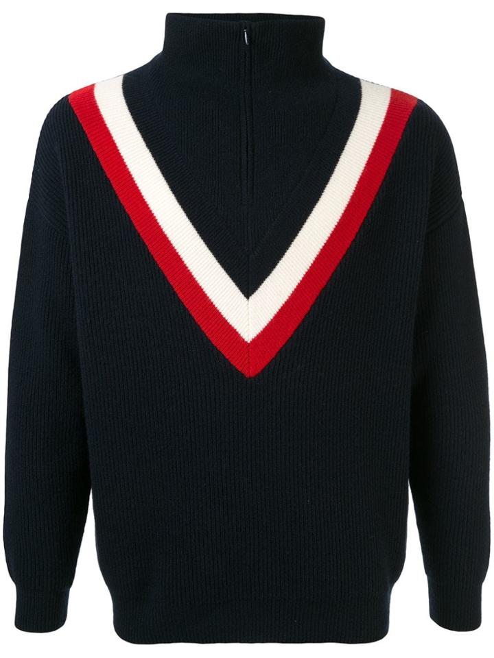 Ports V Contrast Stripe Jumper - Blue