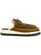 Sacai Whipstitched Shearling Mules - Brown