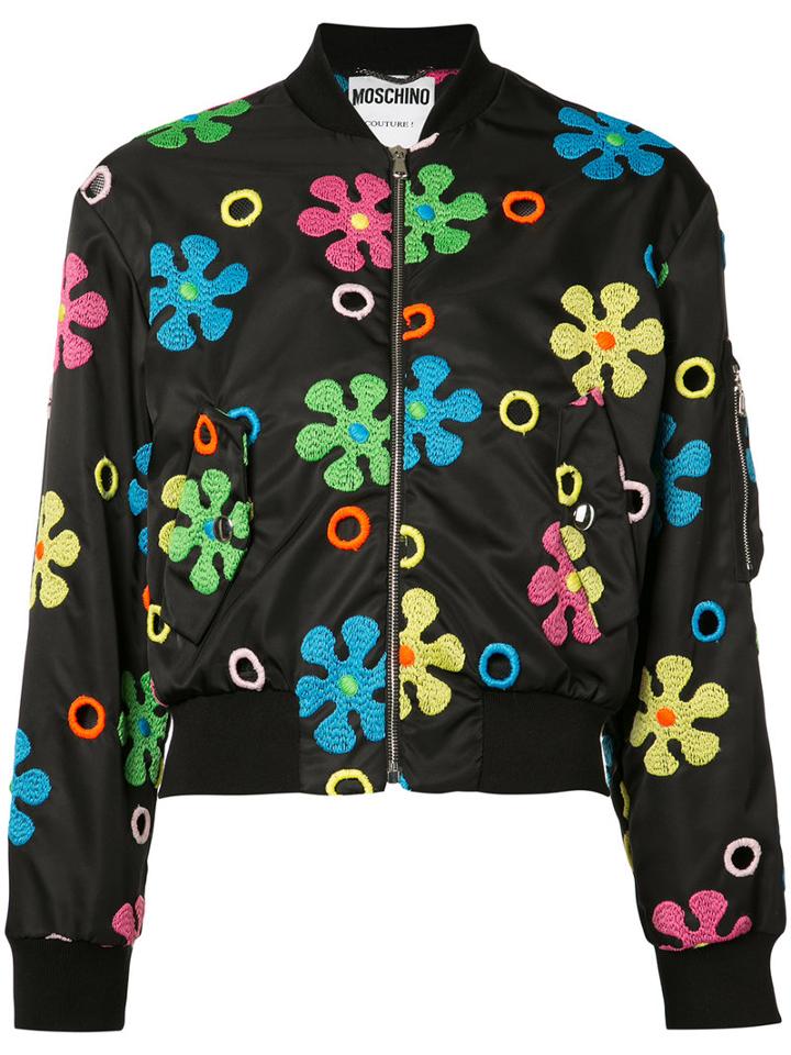 Moschino - 'flower Power' Bomber Jacket - Women - Polyamide/polyester - 42, Black, Polyamide/polyester