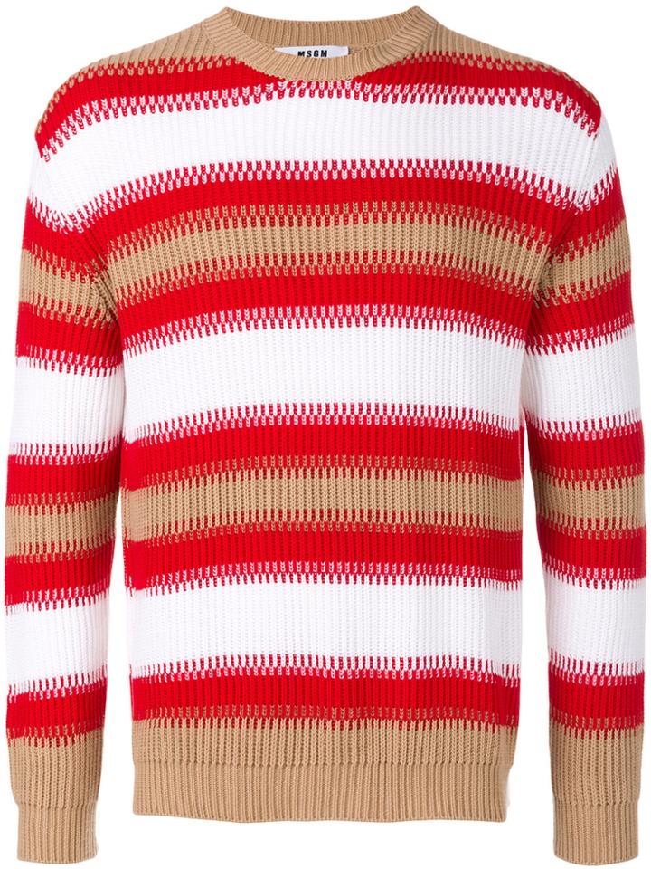 Msgm Folk Striped Knit Jumper - White