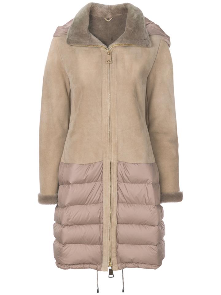 Liska Zipped Puffer Detail Coat - Nude & Neutrals