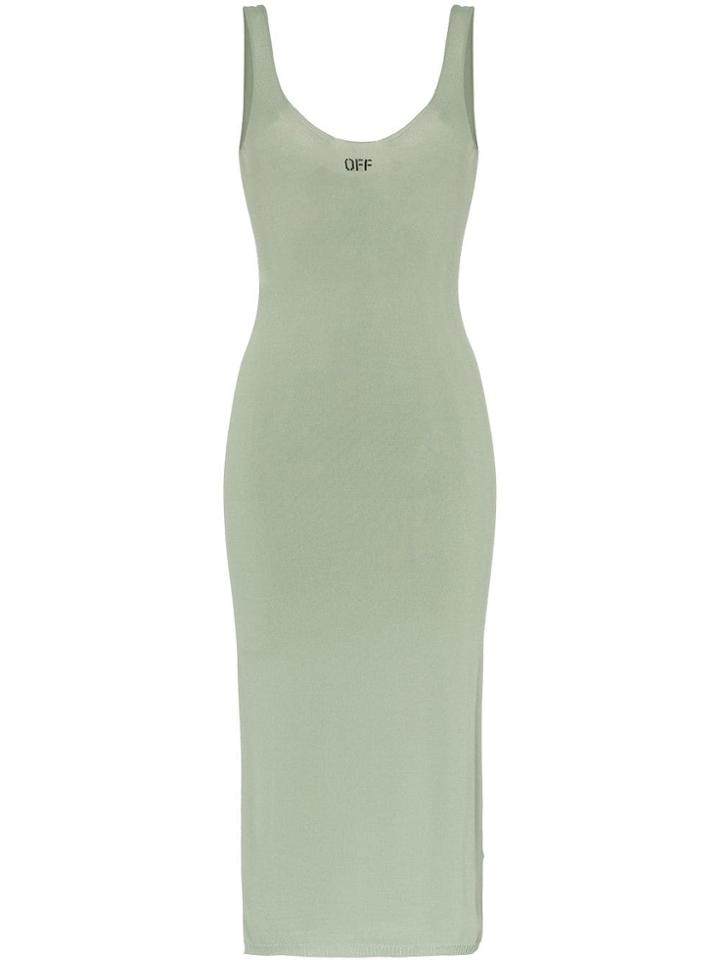 Off-white Scoop Neck Sleeveless Dress - Green