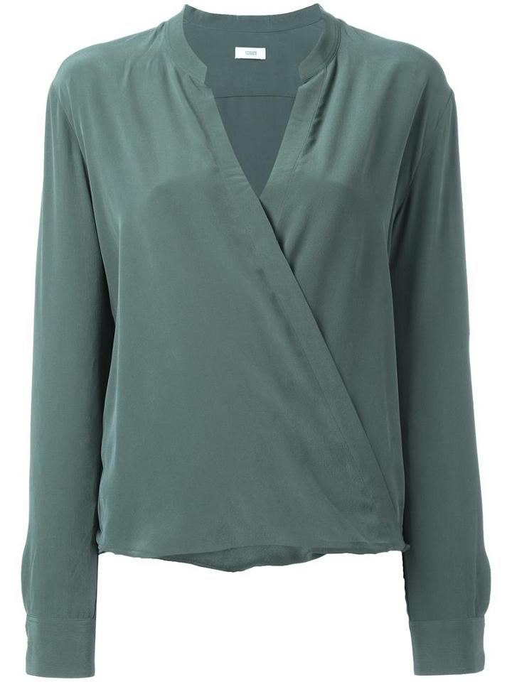 Closed Wrap-style Blouse, Women's, Size: Large, Green, Silk
