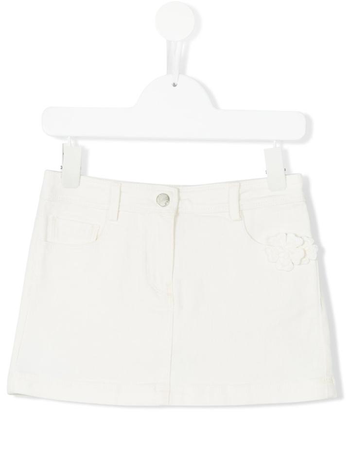 Moncler Kids - Floral Appliqué Denim Skirt - Kids - Cotton/spandex/elastane - 6 Yrs, White