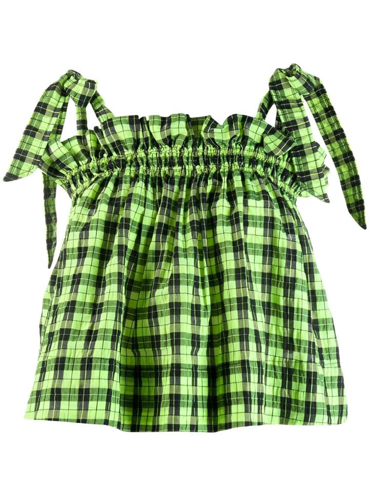 Ganni Checked Ruffle Top - Green