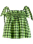Ganni Checked Ruffle Top - Green