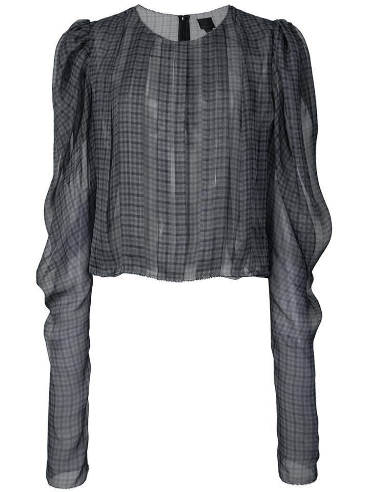 Vera Wang Checkered Print Loose Blouse - Grey