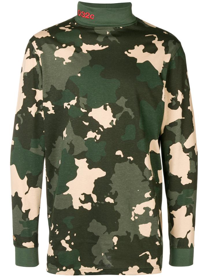 032c Camouflage Print Turtleneck Sweater - Green