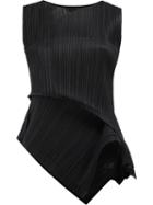 Pleats Please By Issey Miyake Asymmetric Pleated Tank, Women's, Size: 3, Black, Polyester