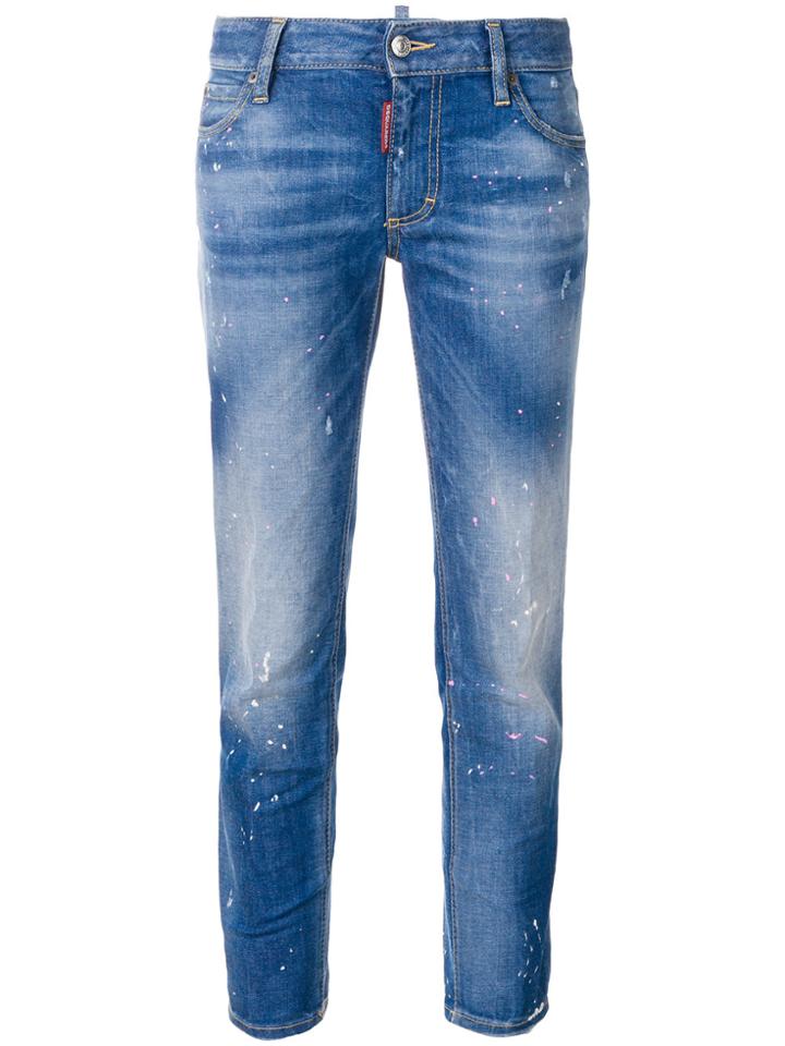Dsquared2 Medium Waist Cropped Twiggy Jeans - Blue