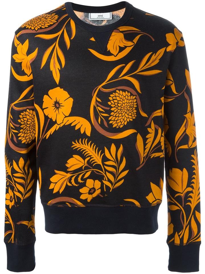 Ami Alexandre Mattiussi Floral Print Sweatshirt, Men's, Size: Large, Blue, Cotton