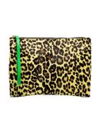 Marni Multicoloured Leopard Print Calf Hair And Leather Clutch - Brown