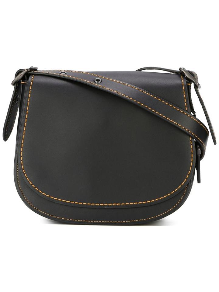 Coach Stitching Details Saddle Bag, Women's, Black