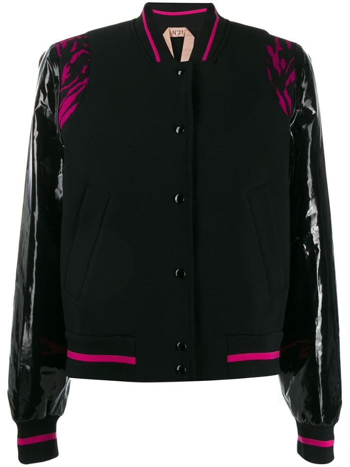 Nº21 Vinyl Sleeves Varsity Jacket - Black