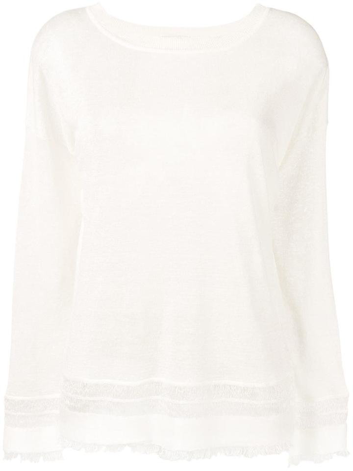 Ballantyne Fringed Round Neck Jumper - White