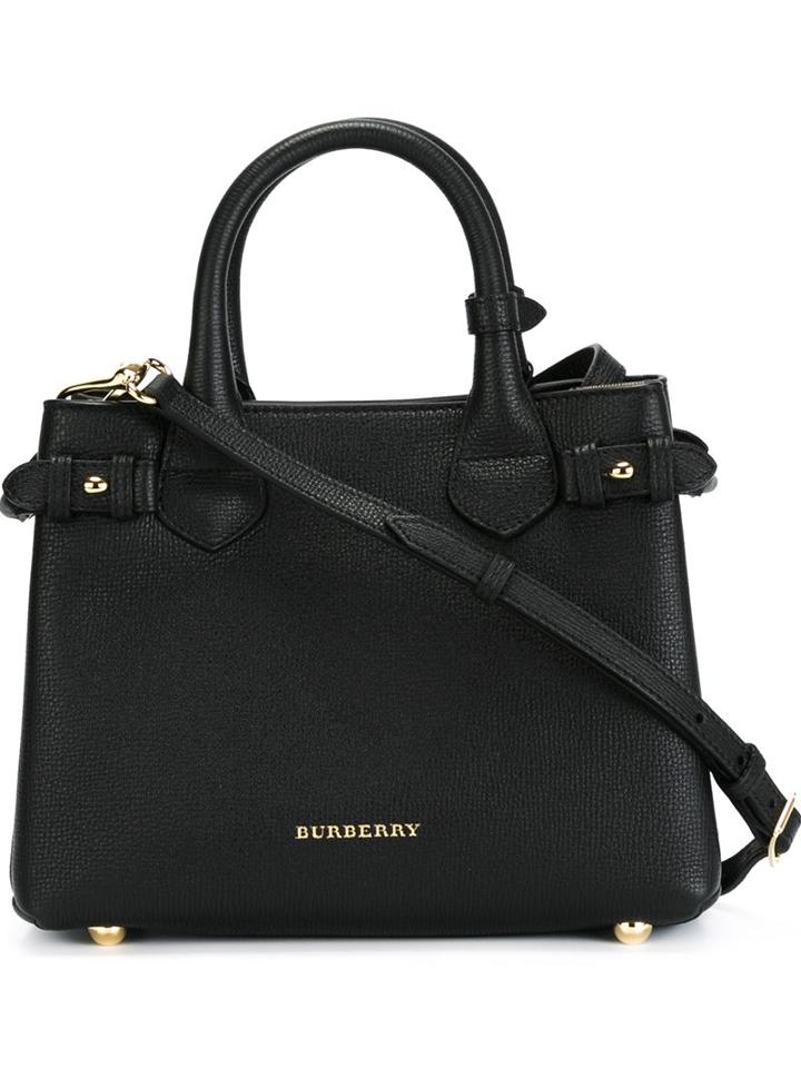 Burberry Small Banner Tote, Women's, Black, Calf Leather