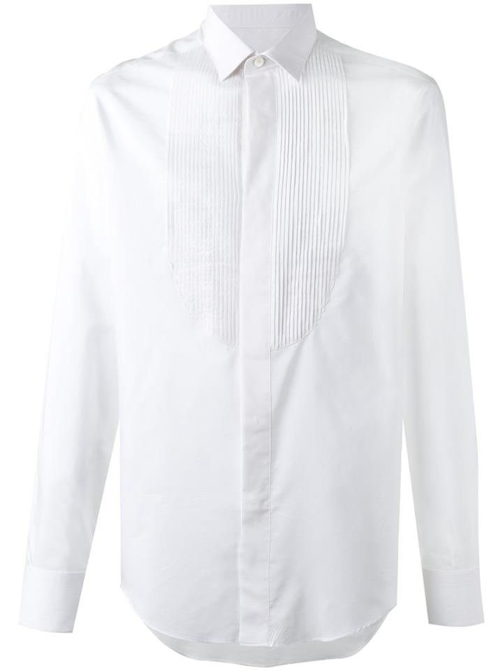 Lanvin Pleated Detail Formal Shirt, Men's, Size: 41, White, Silk/cotton