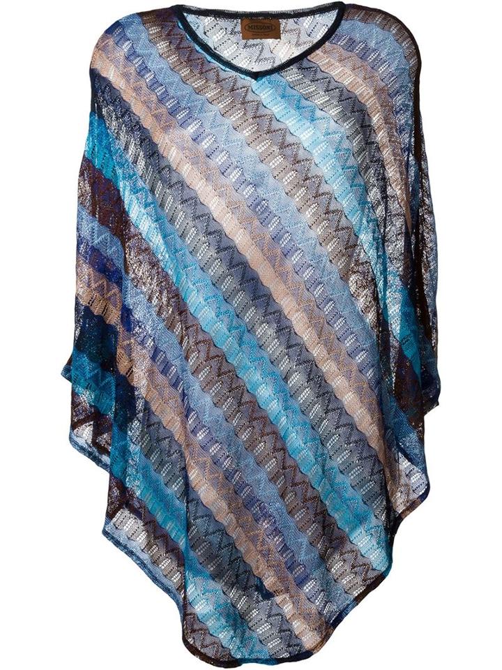 Missoni Zig Zag Knit Poncho, Women's, Turquoise, Viscose