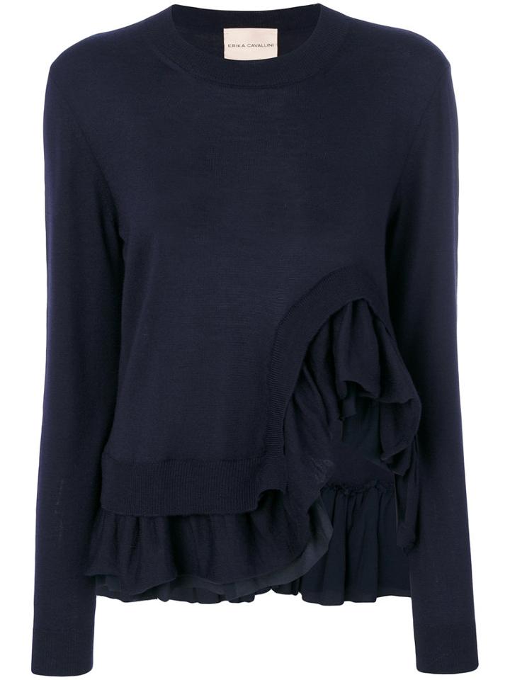 Erika Cavallini - Asymmetric Ruffle Jumper - Women - Acetate/virgin Wool/satin Ribbon - S, Blue, Acetate/virgin Wool/satin Ribbon