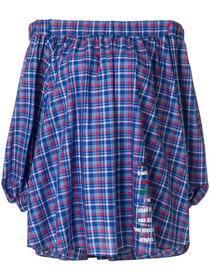 Msgm Off-the-shoulder Check Dress - Blue