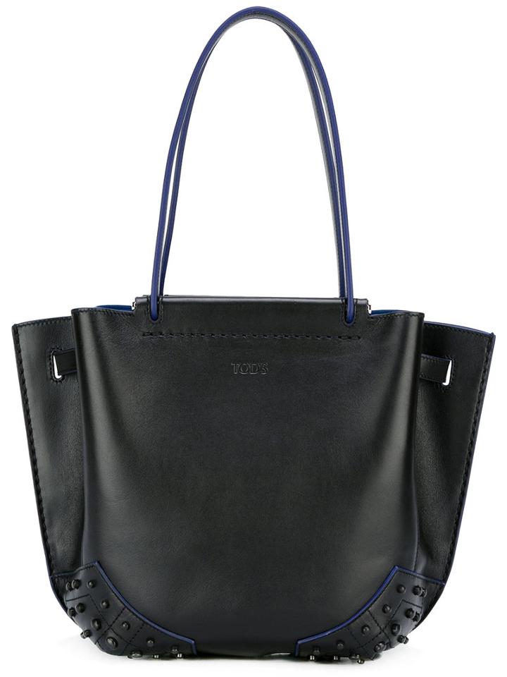 Tod's Double Handles Tote, Women's, Black, Calf Leather