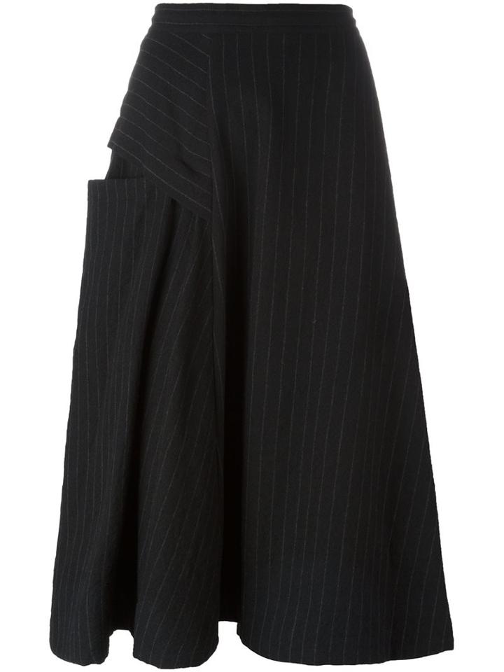Y's Pinstripe Asymmetric Skirt, Women's, Size: 1, Black, Cupro/wool