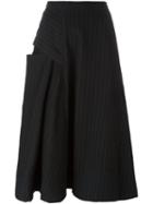 Y's Pinstripe Asymmetric Skirt, Women's, Size: 1, Black, Cupro/wool
