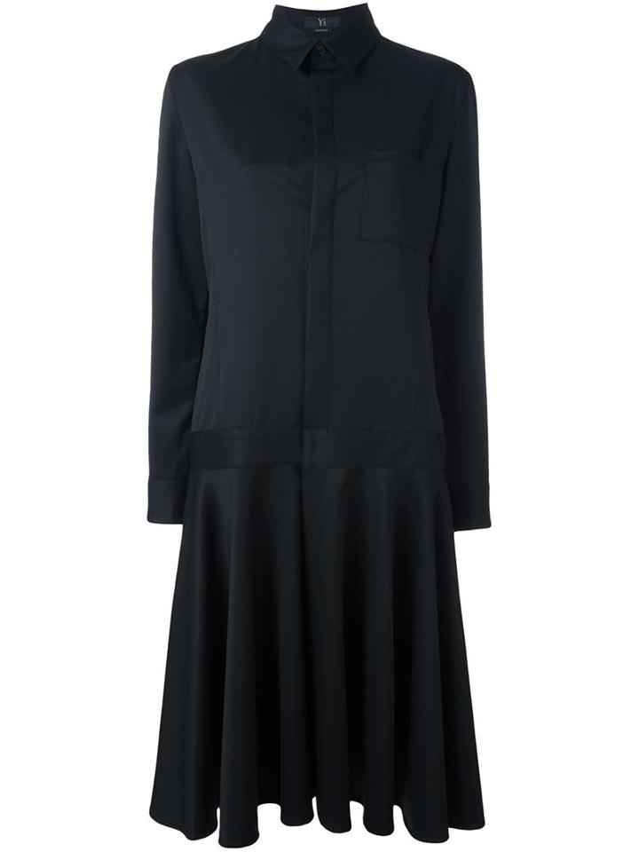 Y's Pleated Shirt Dress, Women's, Size: 40, Black, Wool